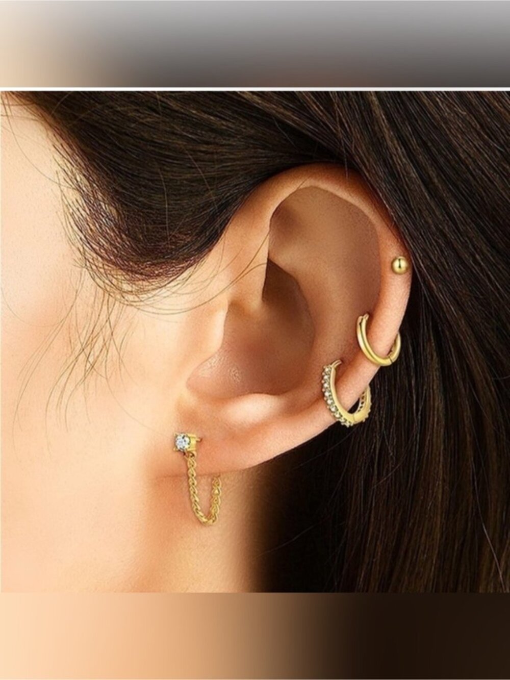 14k Gold Plated Hoop Stud 4 Pairs Earring Set